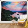 Ambesonne Lake Tahoe Tapestry King Size, California Photography Rustic Themes Sundown Time Freshwater Sierra Nevada Lake, Wall Hanging Bedspread Bed Cover Wall Decor, 104" X 88", Pink Green view 1