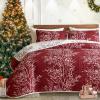 3 Pieces Christmas Quilt Set Burgundy Red Branch Queen Size 88x88 Soft Microfiber Lightweight Coverlet Bedspread New Year Holiday Bedding Set Bed Cover for All Season (1 Quilt+ 2 Shams) view 1