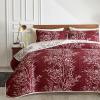 3 Pieces Christmas Quilt Set Burgundy Red Branch Queen Size 88x88 Soft Microfiber Lightweight Coverlet Bedspread New Year Holiday Bedding Set Bed Cover for All Season (1 Quilt+ 2 Shams) view 2