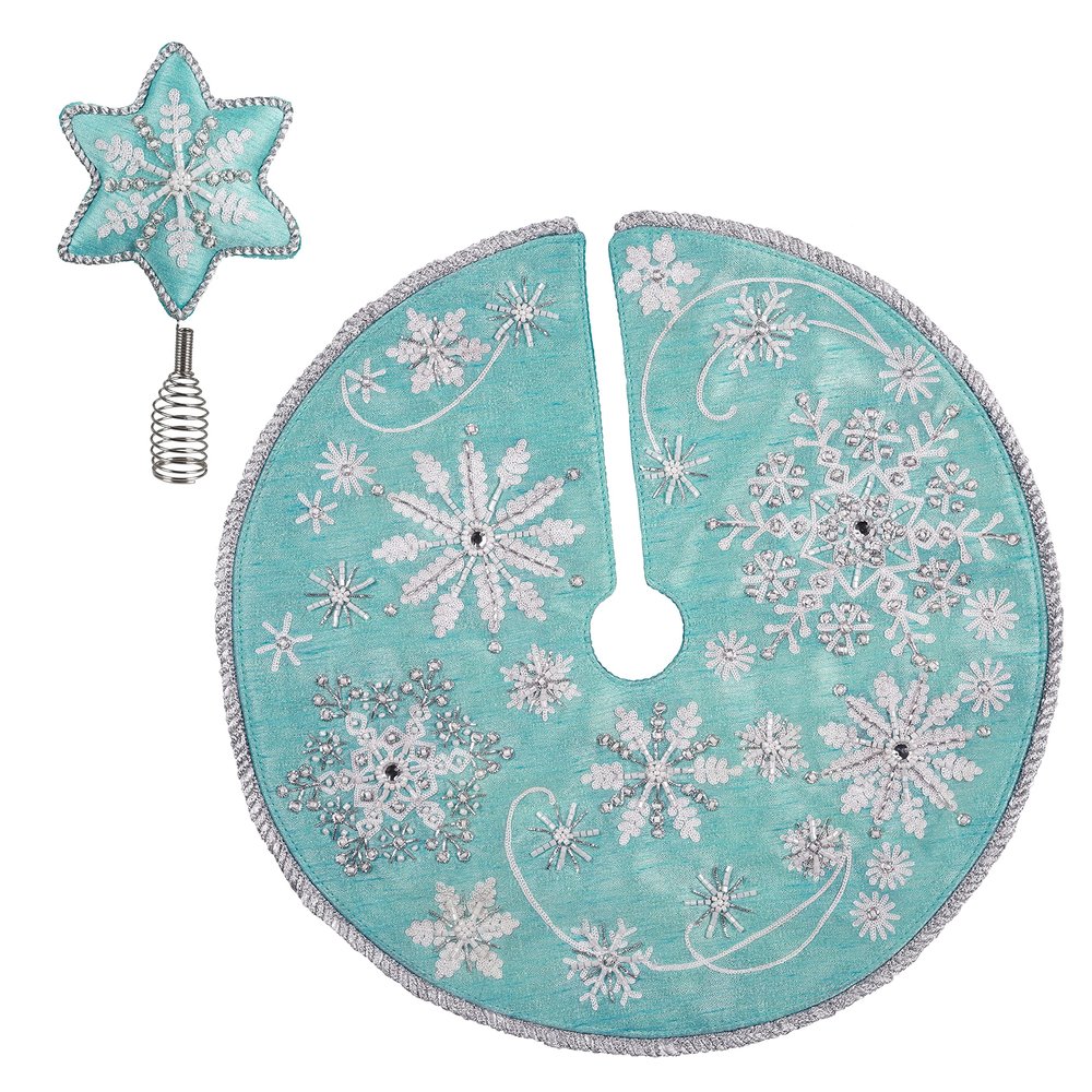 Hallmark Keepsake Miniature 2021, Whimsical Snowflakes Tree Topper and Christmas Tree Skirt Set, Mini