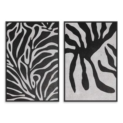 SIGNWIN 2 Piece Framed Canvas Wall Art Black and White Flowers Canvas Prints Home Artwork Decoration for Living Room,Bedroom - 24"x36"x2 Panels
