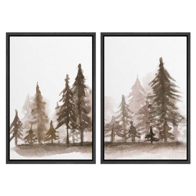 SIGNWIN 2 Piece Framed Canvas Wall Art Nordic Style Abstract Trees Canvas Prints Home Artwork Decoration for Living Room,Bedroom - 24"x36"x2 Panels