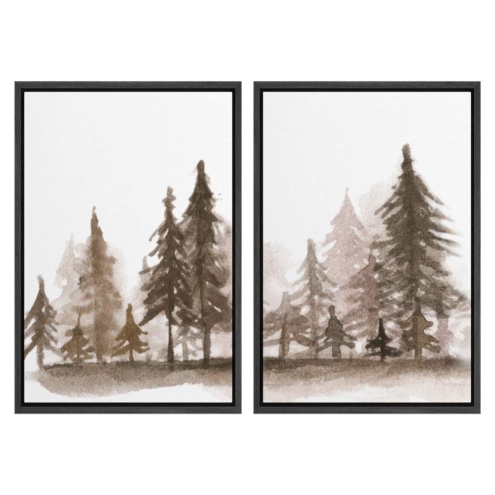 SIGNWIN 2 Piece Framed Canvas Wall Art Nordic Style Abstract Trees Canvas Prints Home Artwork Decoration for Living Room,Bedroom - 24"x36"x2 Panels