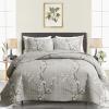 3 Piece Reversible Quilt Set Gray Branch with White Orange Floral King Size 102x88 Soft Microfiber Lightweight Coverlet Bedspread Summer Comforter Set Bed Cover for All Season (1 Quilt+ 2 Shams) view 1