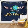 Ambesonne Book Tapestry King Size, World Belongs to Those Who Read Inspirational Words Print on Dark Blue Background, Wall Hanging Bedspread Bed Cover Wall Decor, 104" X 88", Navy Blue view 1