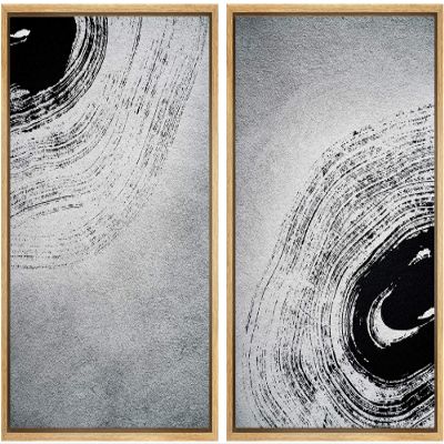 SIGNWIN 2 Piece Framed Canvas Wall Art Black and White Flowers Canvas Prints Home Artwork Decoration for Living Room,Bedroom - 24"x36"x2 Panels