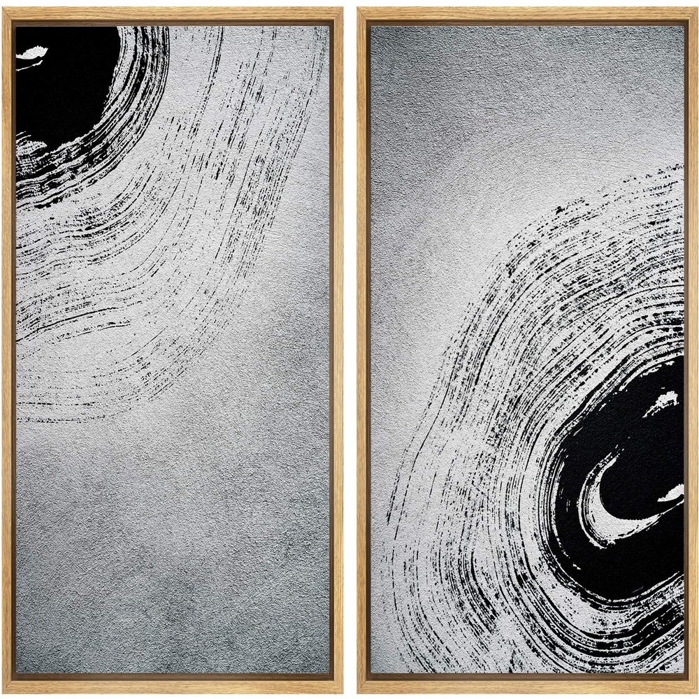 SIGNWIN 2 Piece Framed Canvas Wall Art Black and White Flowers Canvas Prints Home Artwork Decoration for Living Room,Bedroom - 24"x36"x2 Panels