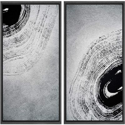 SIGNWIN 2 Piece Framed Canvas Wall Art Black and White Flowers Canvas Prints Home Artwork Decoration for Living Room,Bedroom - 24"x36"x2 Panels