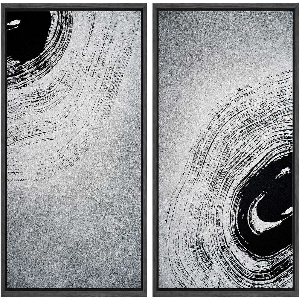 SIGNWIN 2 Piece Framed Canvas Wall Art Black and White Flowers Canvas Prints Home Artwork Decoration for Living Room,Bedroom - 24"x36"x2 Panels