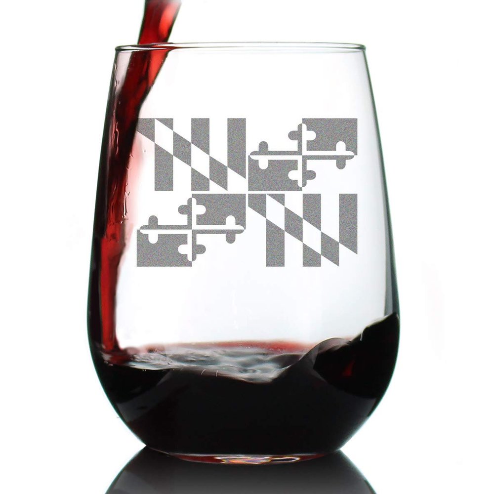 Bevvee Maryland Flag - Stemless Wine Glass - State Themed Drinking Decor and Gifts for Marylander Women & Men - Large 17 Ounce