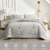 3 Pieces Quilt Set Queen Full Size 88x88 Gray Branch with White Orange Floral Style Soft Microfiber Lightweight Coverlet Bedspread Summer Bedding Set Bed Cover for All Season (1 Quilt+ 2 Shams) view 2