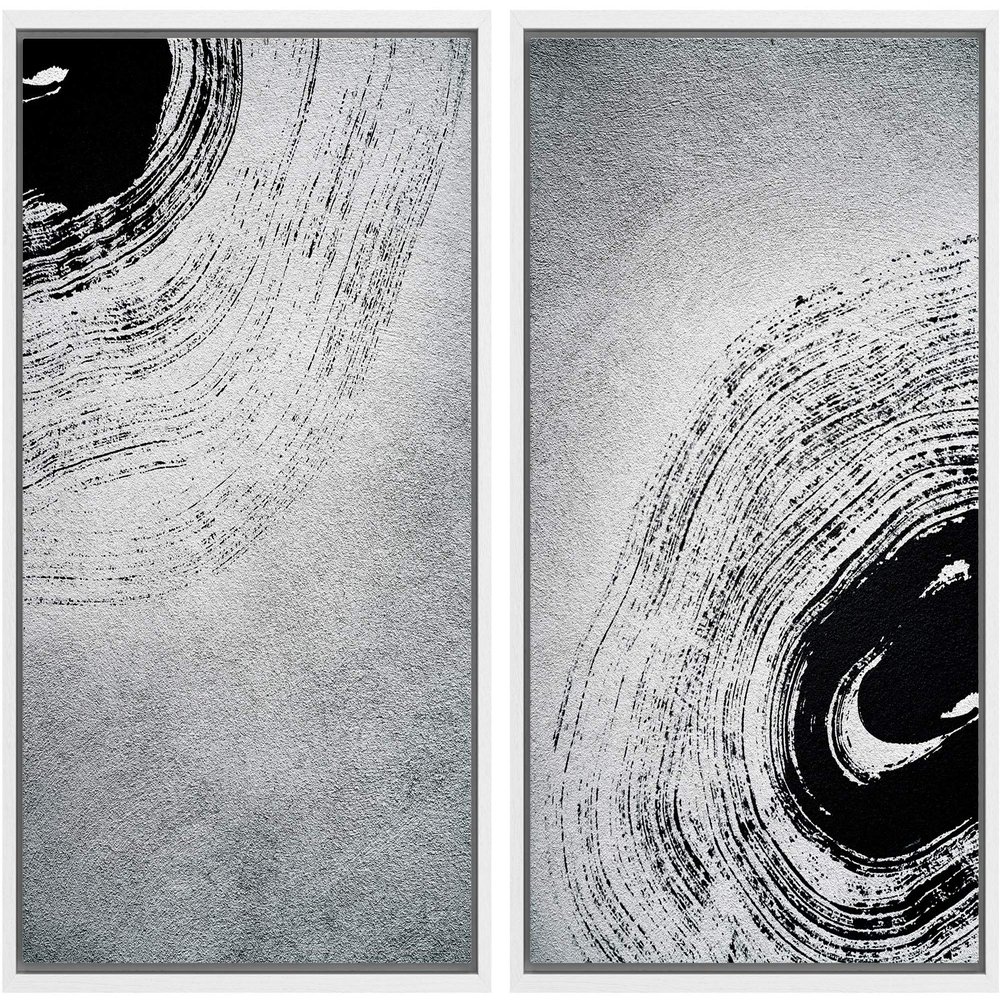 SIGNWIN 2 Piece Framed Canvas Wall Art Black and White Flowers Canvas Prints Home Artwork Decoration for Living Room,Bedroom - 24"x36"x2 Panels