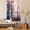 Ambesonne Forest Tapestry Queen Size, Autumn Season Mystic Foggy Fall Nature and Enchanted Woods Wild Trees Print, Wall Hanging Bedspread Bed Cover Wall Decor, Queen Size, Brown Grey and Red view 2
