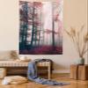 Ambesonne Forest Tapestry Twin Size, Autumn Season Mystic Foggy Fall Nature and Enchanted Woods Wild Trees Print, Wall Hanging Bedspread Bed Cover Wall Decor, Twin Size, Brown Grey and Red view 1
