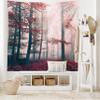 Ambesonne Forest Tapestry King Size, Autumn Season Mystic Foggy Fall Nature and Enchanted Woods Wild Trees Print, Wall Hanging Bedspread Bed Cover Wall Decor, King Size, Brown Grey and Red view 1
