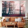 Ambesonne Forest Tapestry King Size, Autumn Season Mystic Foggy Fall Nature and Enchanted Woods Wild Trees Print, Wall Hanging Bedspread Bed Cover Wall Decor, King Size, Brown Grey and Red view 2