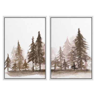 SIGNWIN 2 Piece Framed Canvas Wall Art Nordic Style Abstract Trees Canvas Prints Home Artwork Decoration for Living Room,Bedroom - 24"x36"x2 Panels