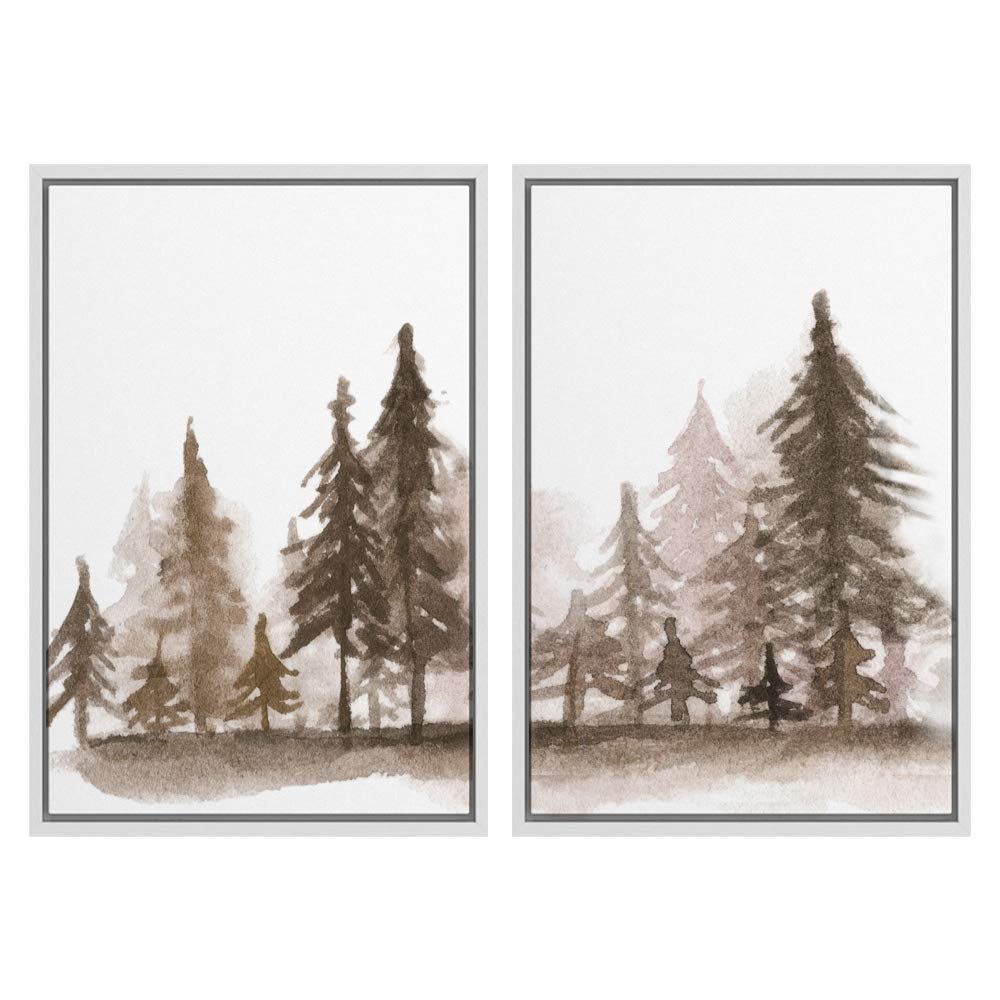 SIGNWIN 2 Piece Framed Canvas Wall Art Nordic Style Abstract Trees Canvas Prints Home Artwork Decoration for Living Room,Bedroom - 24"x36"x2 Panels