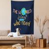 Ambesonne Book Tapestry Twin Size, World Belongs to Those Who Read Inspirational Words Print on Dark Blue Background, Wall Hanging Bedspread Bed Cover Wall Decor, 68" X 88", Navy Blue view 2