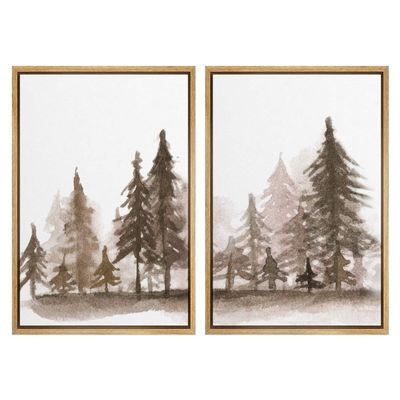 SIGNWIN 2 Piece Framed Canvas Wall Art Nordic Style Abstract Trees Canvas Prints Home Artwork Decoration for Living Room,Bedroom - 24"x36"x2 Panels
