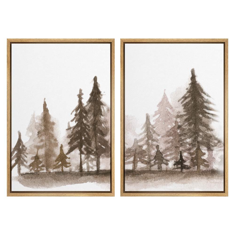 SIGNWIN 2 Piece Framed Canvas Wall Art Nordic Style Abstract Trees Canvas Prints Home Artwork Decoration for Living Room,Bedroom - 24"x36"x2 Panels