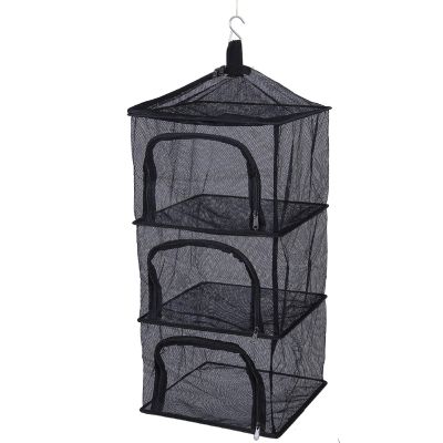 ASkinds Camping Drying Rack 3 Layers Hanging Dry Net Folding Mesh Hanger Outdoor Tableware Food Vegetables Dryer Rack with Zippers for Camping Hiking Fishing BBQ(Black)