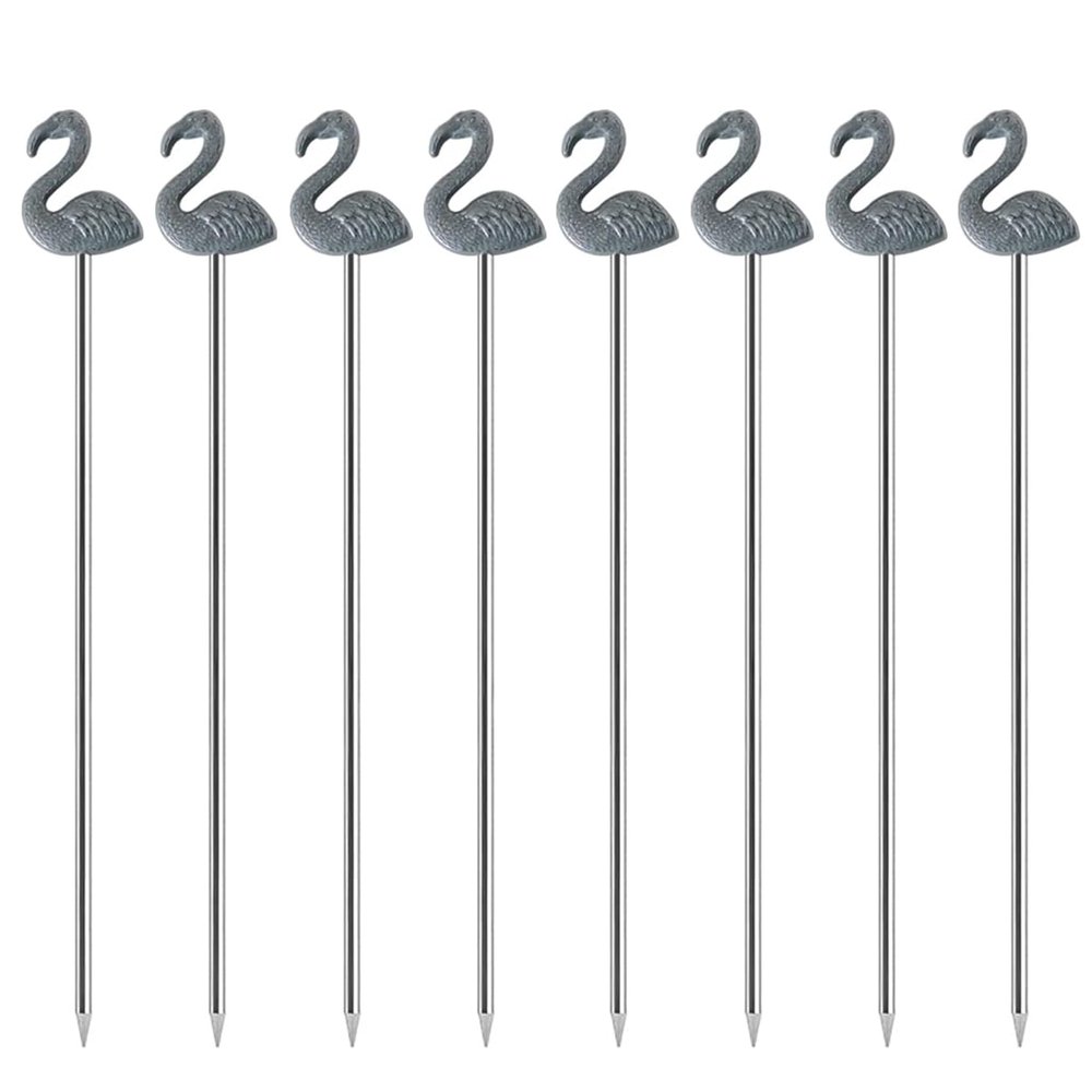 brandname Vivicap 8 Pcs Exquisite Flamingo Handle Cocktail Pick Sruit Insert Bar Wine Glass Decoration Daily Use at Home for Appetizer Watermelon Cherry Sandwich Dessert Fruit Side Dish, Ancient tin