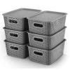 AREYZIN Plastic Storage Baskets Bins With Lid Organizing Container Lidded Knit Storage Organizer Bins for Shelves Drawers Desktop Closet Playroom Classroom Office, 6 Pack view 1