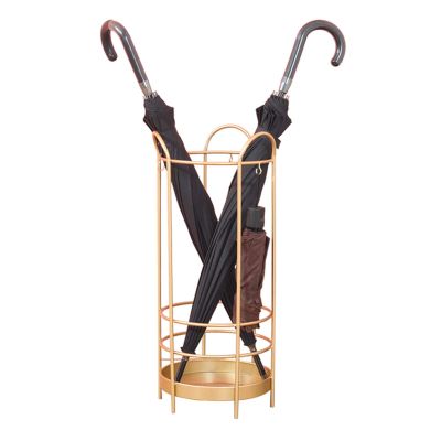 JLXJ Indoor Outdoor Umbrella Stand Holder, Modern Round Metal Organizer Rack with Hook, Raised Canes Walking Sticks Stands for Entryway Decor (Color : Gold)