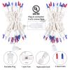 4th of July Decoration Patriotic Mini Lights - 100 Count 20 Feet Red White Blue Incandescent Bulb Waterproof String Lights Plug in for Indoor Outdoor Christmas Party Patio Independence Day Decoration view 4