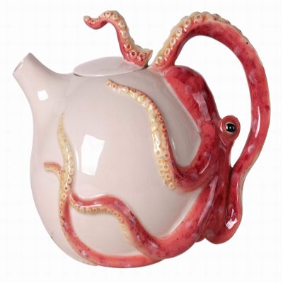 Blue Sky Clayworks 14451 Red Circular Octopus Teapot, 8.5-inch Length