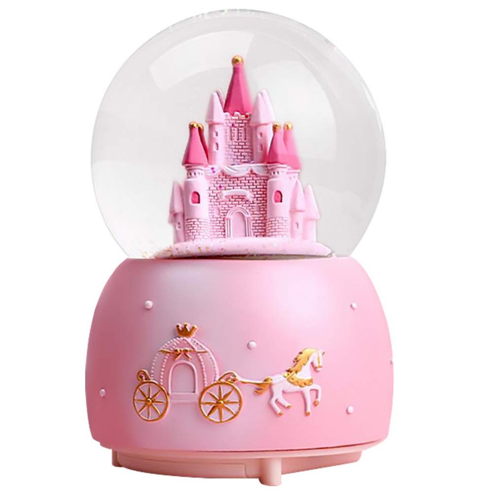 Amosfun Fairy Tale Castle Snow Globe Music Box LED Lights Desktop Ornament Kids Girls Women Christmas Birthday Home Decor