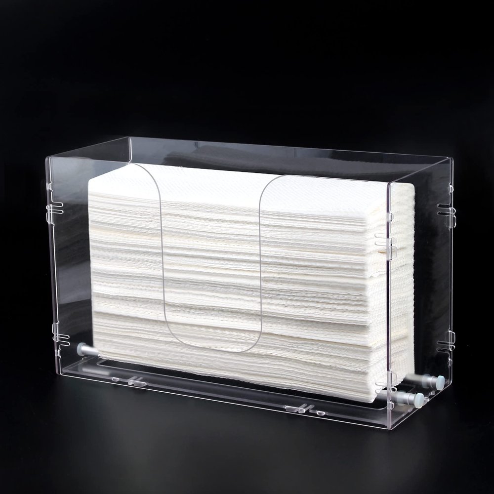 Evron Paper Towel Dispenser Countertop & Wall Mount Clear One-Hand Pull C Fold Z Fold Trifold and Multifold Paper Towel Holder (Simple Snap-on Assemble Before Use)