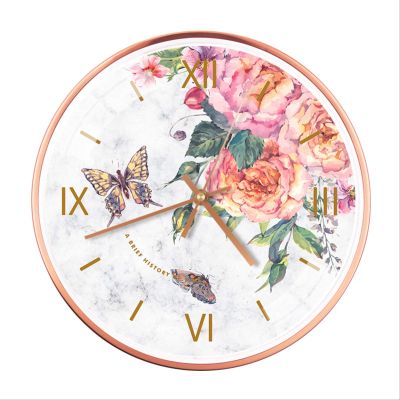 Floral Butterfly Silent Wall Clock, Living Room Bedroom Office Study Tv Cabinet Decorated with Simple Wall Clock, 12 Inch Glass Surface