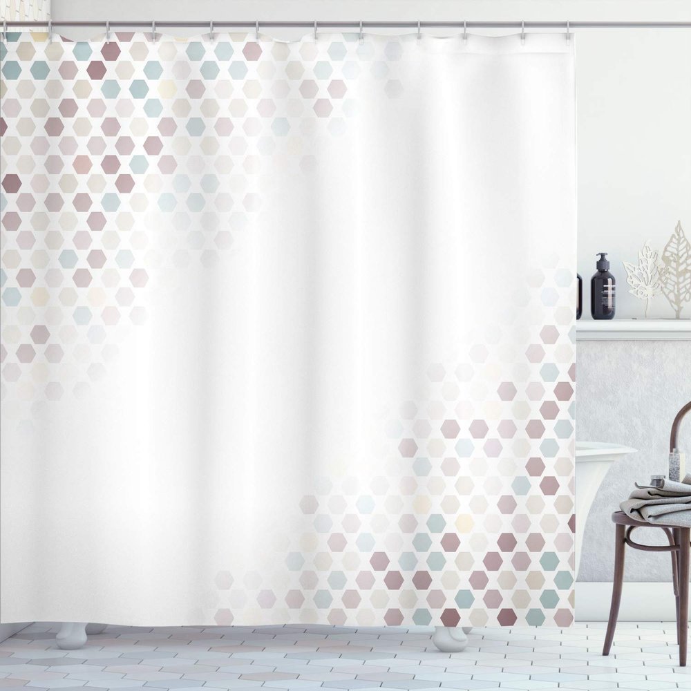 Ambesonne Abstract Shower Curtain, Beam Shape with Geometric 6 Cornered Mosaic Style Futuristic Illustration, Cloth Fabric Bathroom Decor Set with Hooks, 84" Long Extra, Pale Seafoam