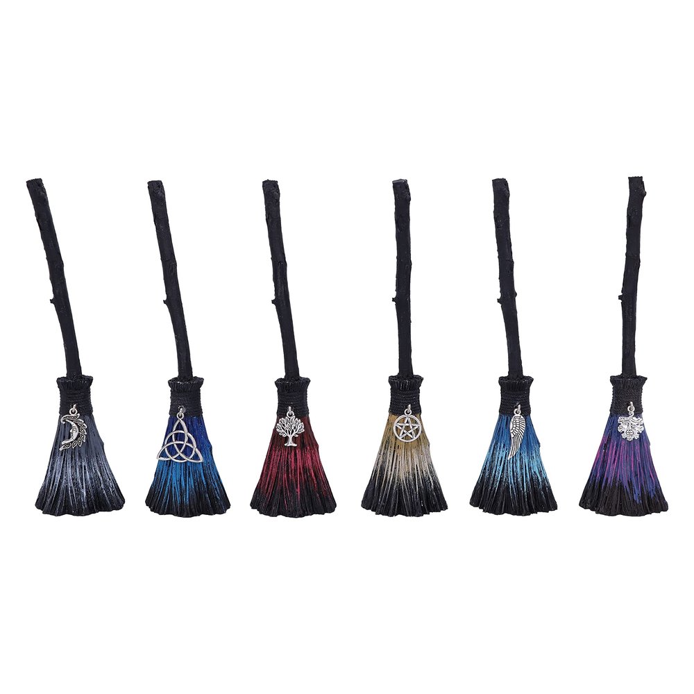 Nemesis Now Positivity Broomsticks with Silver Charms, 20cm, (Set of 6), Black