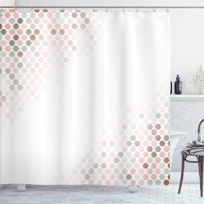 Ambesonne Abstract Shower Curtain, Beam Shape with Geometric 6 Cornered Mosaic Style Futuristic Illustration, Cloth Fabric Bathroom Decor Set with Hooks, 84" Long Extra, Army Green