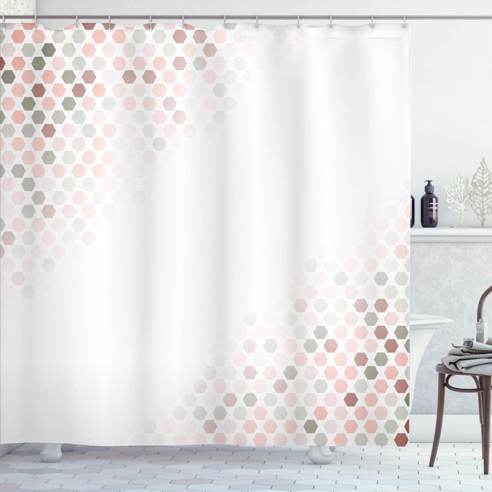 Ambesonne Abstract Shower Curtain, Beam Shape with Geometric 6 Cornered Mosaic Style Futuristic Illustration, Cloth Fabric Bathroom Decor Set with Hooks, 84" Long Extra, Army Green