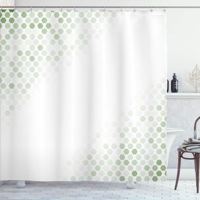 Ambesonne Abstract Shower Curtain, Beam Shape with Geometric 6 Cornered Mosaic Style Futuristic Illustration, Cloth Fabric Bathroom Decor Set with Hooks, 84" Long Extra, Fern Green