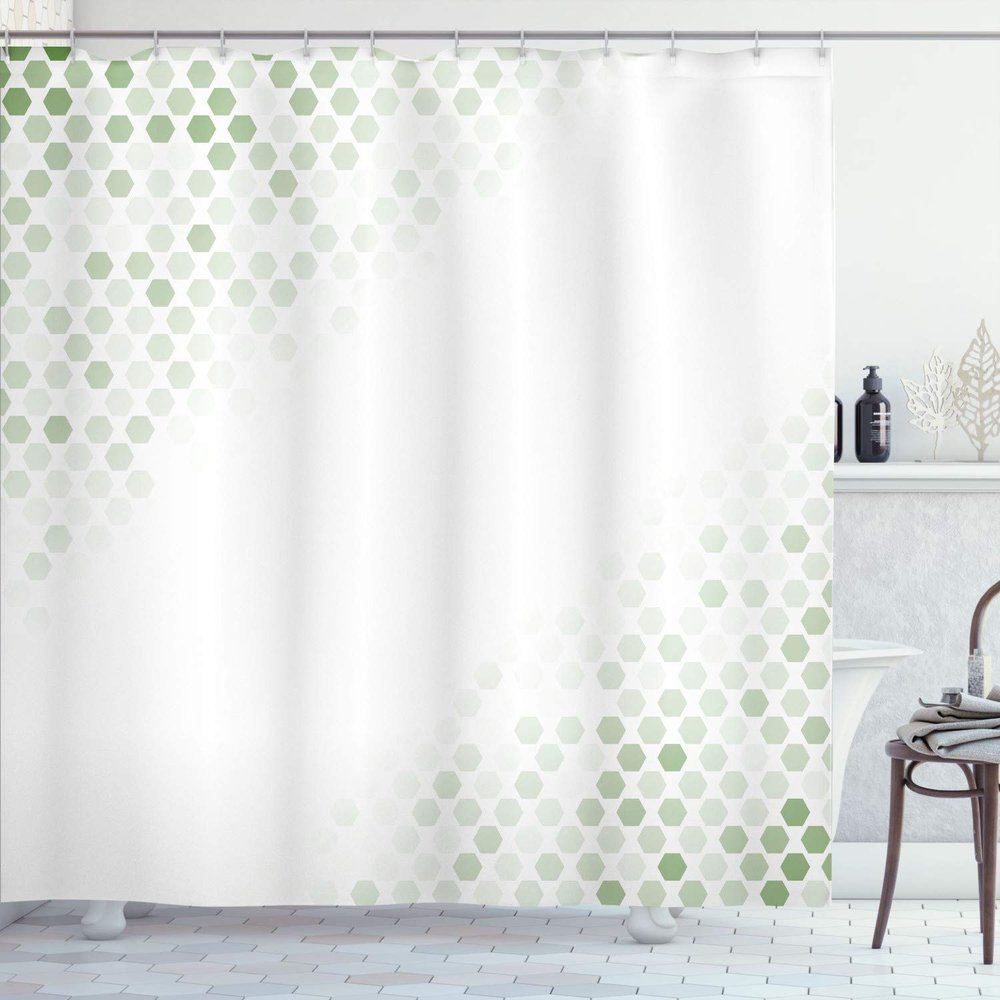 Ambesonne Abstract Shower Curtain, Beam Shape with Geometric 6 Cornered Mosaic Style Futuristic Illustration, Cloth Fabric Bathroom Decor Set with Hooks, 84" Long Extra, Fern Green