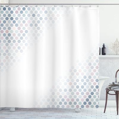 Ambesonne Abstract Shower Curtain, Beam Shape with Geometric 6 Cornered Mosaic Style Futuristic Illustration, Cloth Fabric Bathroom Decor Set with Hooks, 69" W x 75" L, Pale Pink Grey