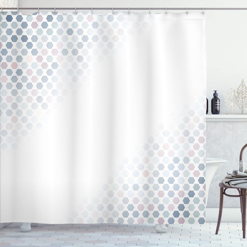 Ambesonne Abstract Shower Curtain, Beam Shape with Geometric 6 Cornered Mosaic Style Futuristic Illustration, Cloth Fabric Bathroom Decor Set with Hooks, 69" W x 75" L, Pale Pink Grey