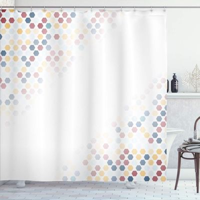 Ambesonne Abstract Shower Curtain, Beam Shape with Geometric 6 Cornered Mosaic Style Futuristic Illustration, Cloth Fabric Bathroom Decor Set with Hooks, 84" Long Extra, Earth Yellow