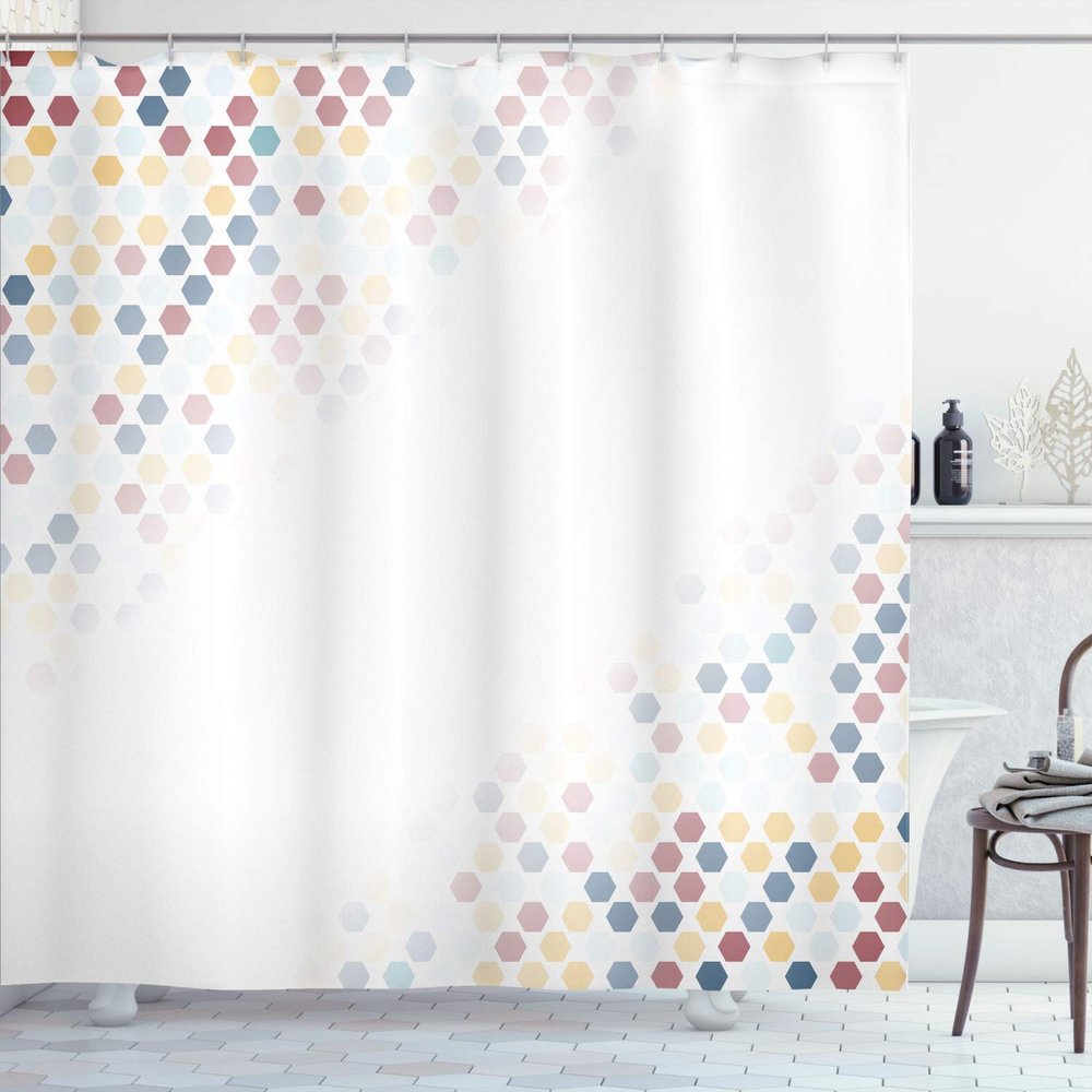Ambesonne Abstract Shower Curtain, Beam Shape with Geometric 6 Cornered Mosaic Style Futuristic Illustration, Cloth Fabric Bathroom Decor Set with Hooks, 84" Long Extra, Earth Yellow