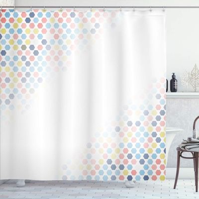 Ambesonne Abstract Shower Curtain, Beam Shape with Geometric 6 Cornered Mosaic Style Futuristic Illustration, Cloth Fabric Bathroom Decor Set with Hooks, 84" Long Extra, Rose Blush