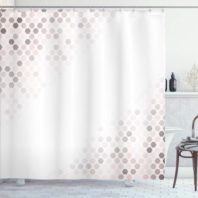 Ambesonne Abstract Shower Curtain, Beam Shape with Geometric 6 Cornered Mosaic Style Futuristic Illustration, Cloth Fabric Bathroom Decor Set with Hooks, 84" Long Extra, Grey Pink