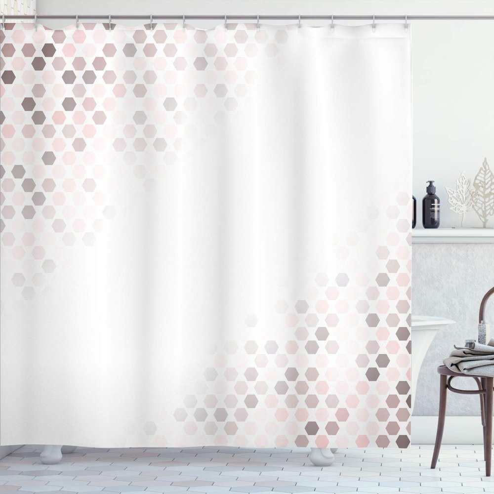 Ambesonne Abstract Shower Curtain, Beam Shape with Geometric 6 Cornered Mosaic Style Futuristic Illustration, Cloth Fabric Bathroom Decor Set with Hooks, 84" Long Extra, Grey Pink