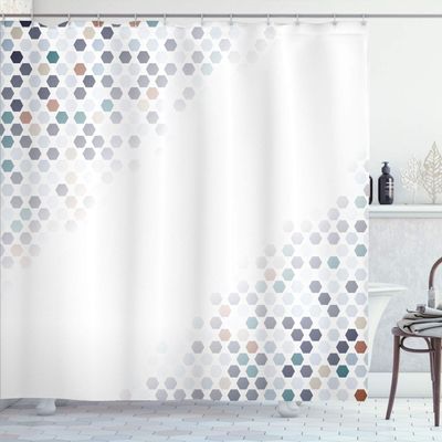 Ambesonne Abstract Shower Curtain, Beam Shape with Geometric 6 Cornered Mosaic Style Futuristic Illustration, Cloth Fabric Bathroom Decor Set with Hooks, 84" Long Extra, Sea Green