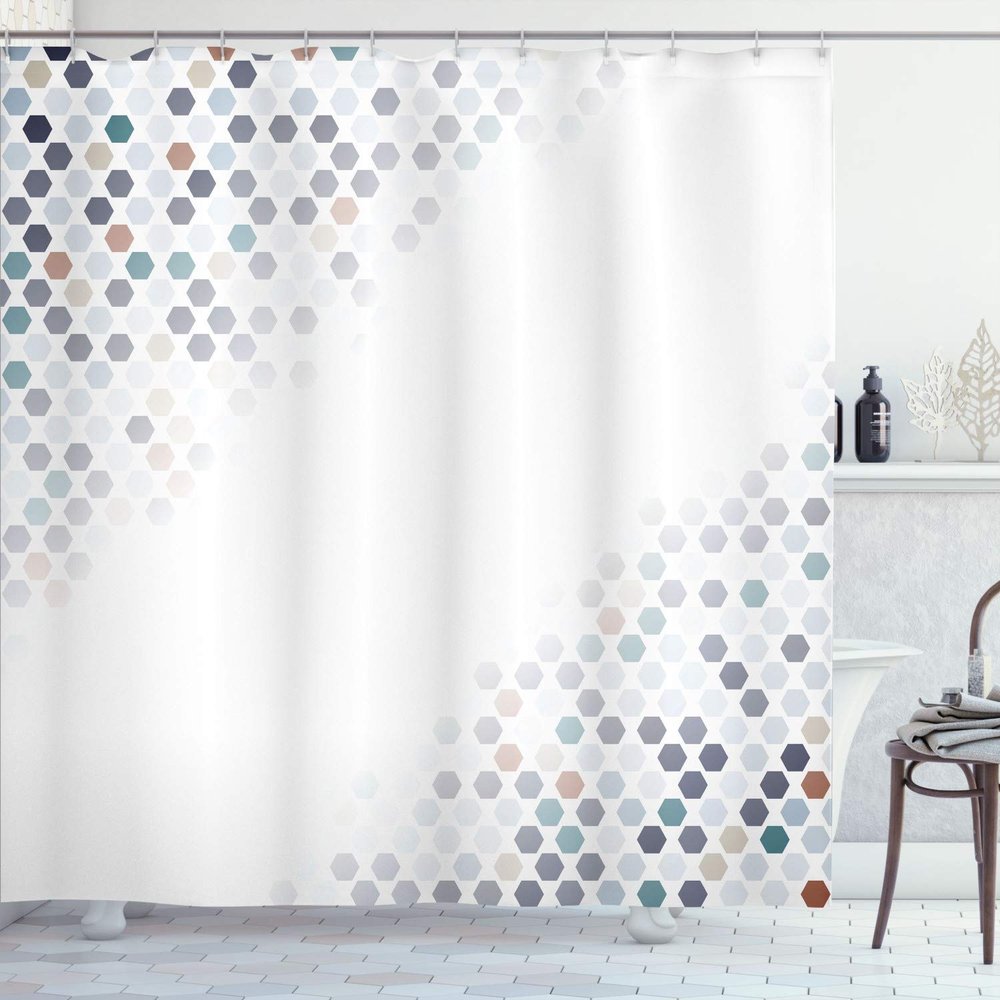 Ambesonne Abstract Shower Curtain, Beam Shape with Geometric 6 Cornered Mosaic Style Futuristic Illustration, Cloth Fabric Bathroom Decor Set with Hooks, 84" Long Extra, Sea Green