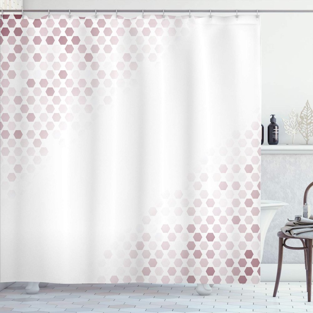 Ambesonne Abstract Shower Curtain, Beam Shape with Geometric 6 Cornered Mosaic Style Futuristic Illustration, Cloth Fabric Bathroom Decor Set with Hooks, 84" Long Extra, Pale Mauve